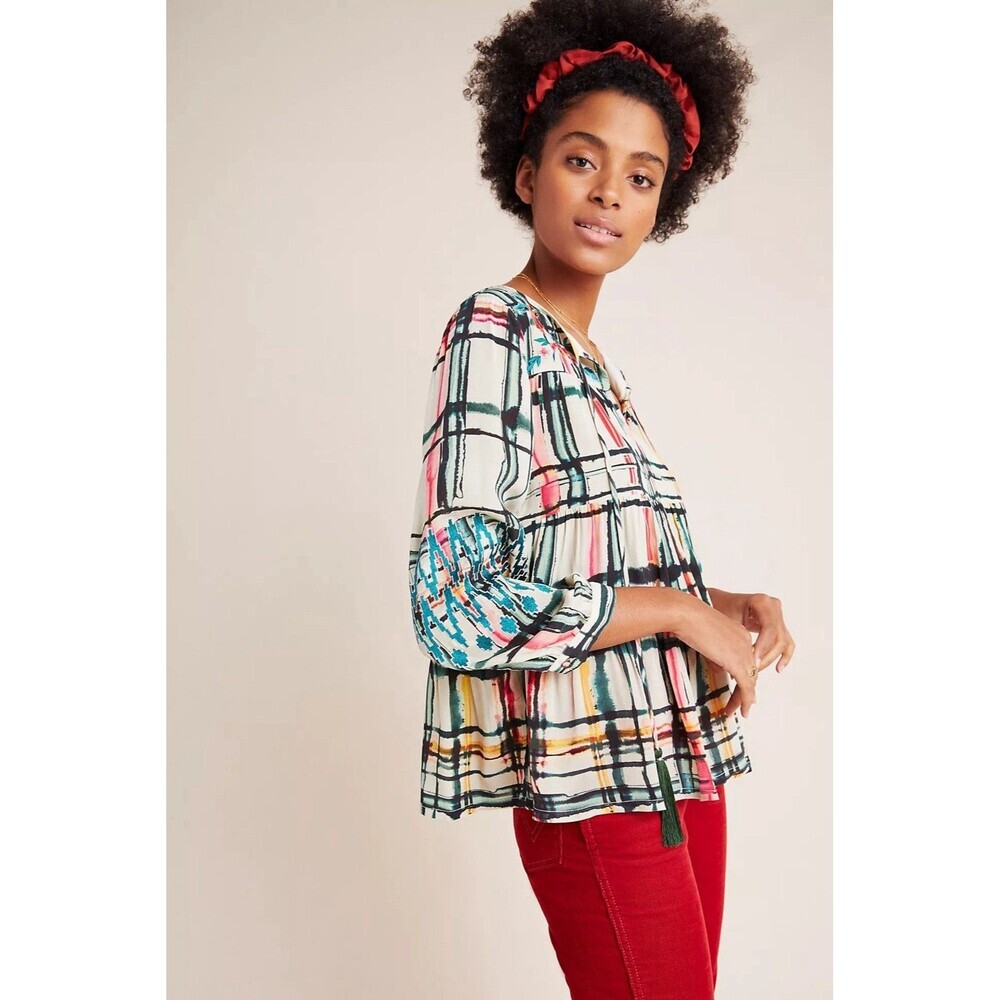 Anthropologie X Vineet Bahl Vanessa Multicolor Tiered Peasant Blouse Women Xl